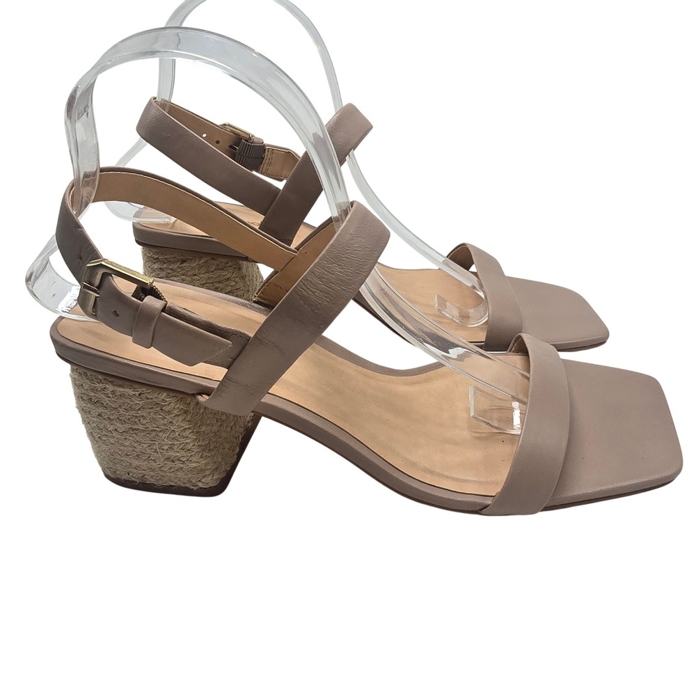 Splendid Leather Ankle Strap Sandals Women‎ 9 Taupe Jute Block Heel Square Toe